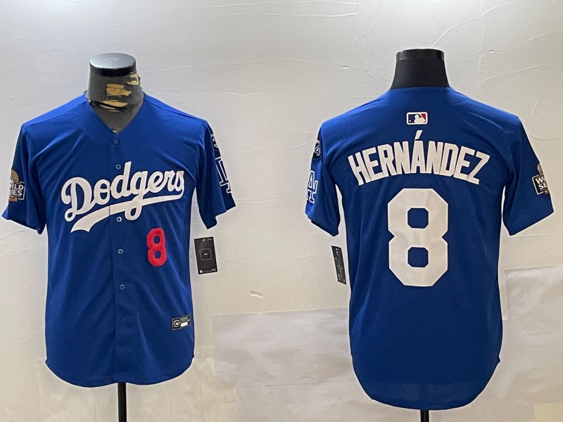 Men Los Angeles Dodgers #8 Hernandez 2024 World series patch blue jersey 202411201254->los angeles dodgers->MLB Jersey